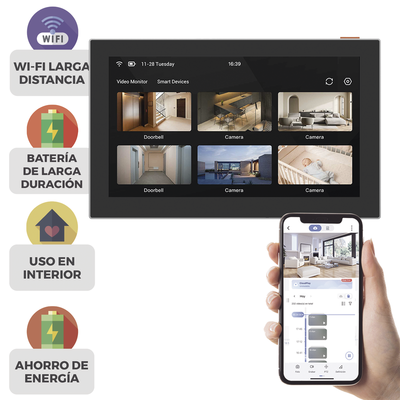 Pantalla Inalámbrica / Con Batería Recargable 4600mAh / Wi-Fi / Ideal Para Escritorio o Pared / Vista en Vivo de Cámaras EZVIZ / Compatible con Videoportero CS-HP7 para ver Cámara y Apertura Remota / Audio de Dos Vías