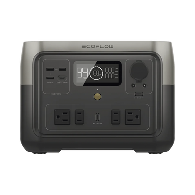 EcoFlow River 2 Max | Estación de Energía Portátil 512Wh Litio LFP / 4 AC 500 W (Max. 1000W) / 1 USB-C 100W / 3 USB -A 12W / Cargador de Coche 8A a 12 o 24V / Conectividad WiFi y Bluetooth (App) / Carga Solar 220W Max.